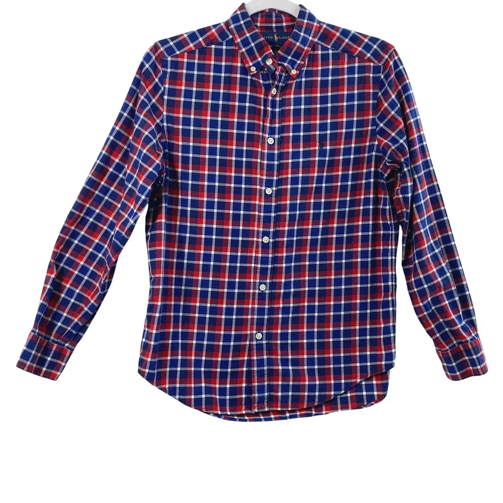 Ralph Lauren Plaid Button Down Shirt Boys M Preppy Long Sleeve Blue Red White